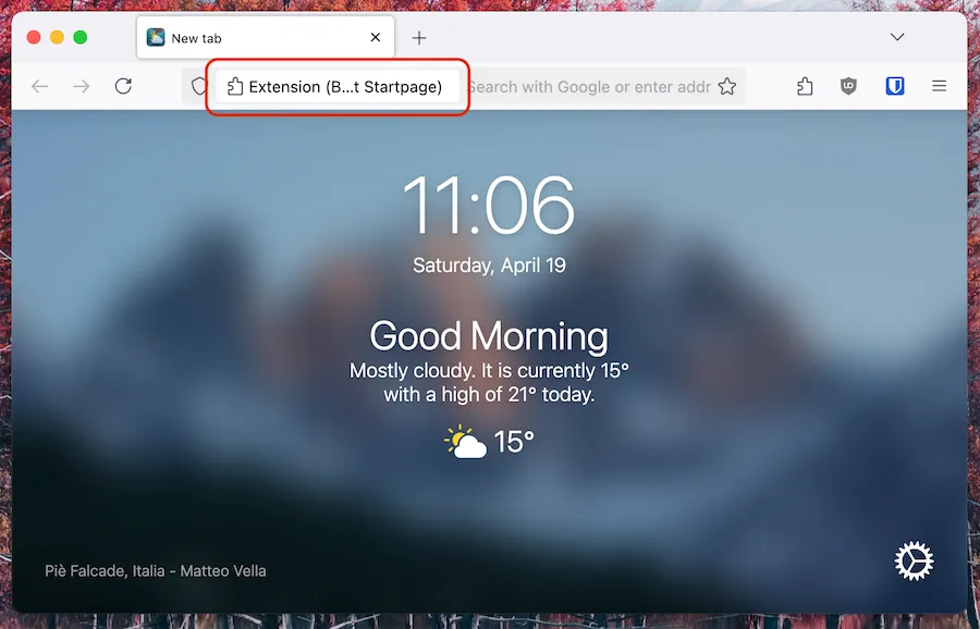 Firefox informs you about which extension is creating the page