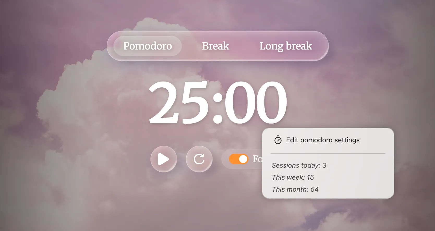 Pomodoro usage statistics on right-click