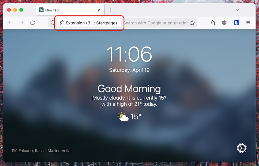 Informations de Bonjourr sur la photo actuelle